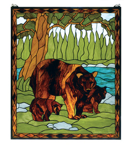 25"W X 30"H Brown Bear Stained Glass Window