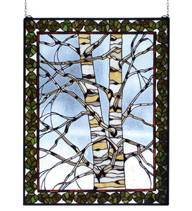 28"W X 36"H Birch Tree In Winter Rustic Stained Glass Window