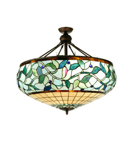 34"W Ivy Berry Stained Glass Semi-Flushmount