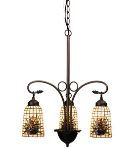 20.5"W Pine Barons 3 Lt Lodge Stained Glass Chandelier