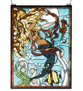 19"W X 26"H Mermaid Of The Sea Stained Glass Window