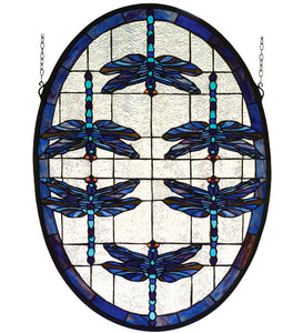 22"W X 30"H Dragonflies Oval Stained Glass Window
