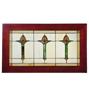 24"W X 14"H Bud Trio Wood Frame Arts & Crafts Stained Glass Window