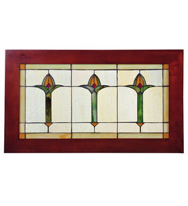 24"W X 14"H Bud Trio Wood Frame Arts & Crafts Stained Glass Window