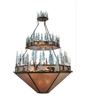 60"W Wildlife at Pine Lake 2 Tier Inverted Pendant